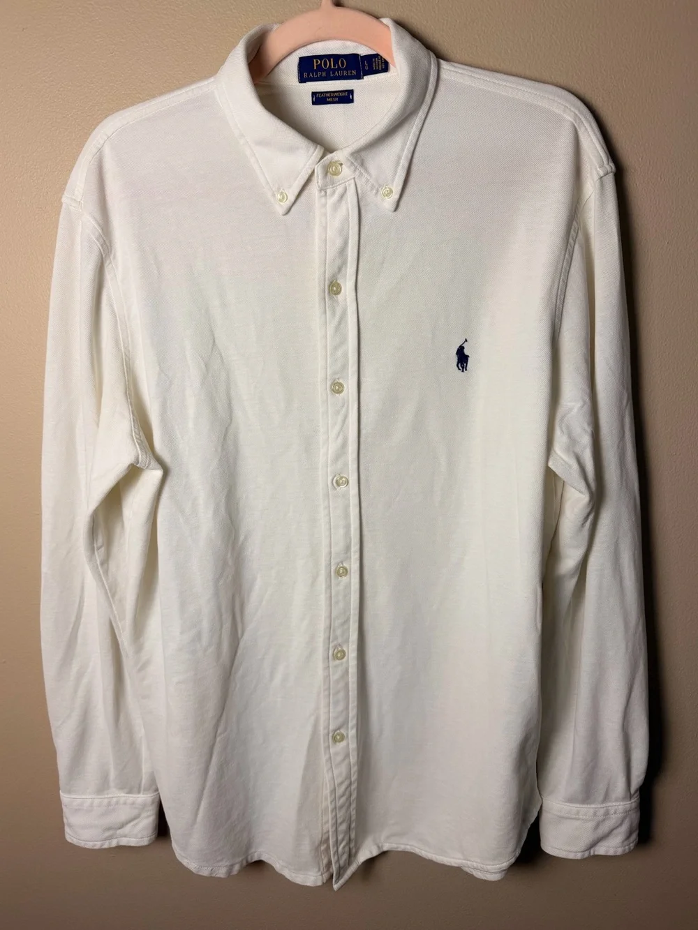 Polo Ralph Lauren Featherweight Mesh Shirt White Button Down Men’s L Cotton EUC
